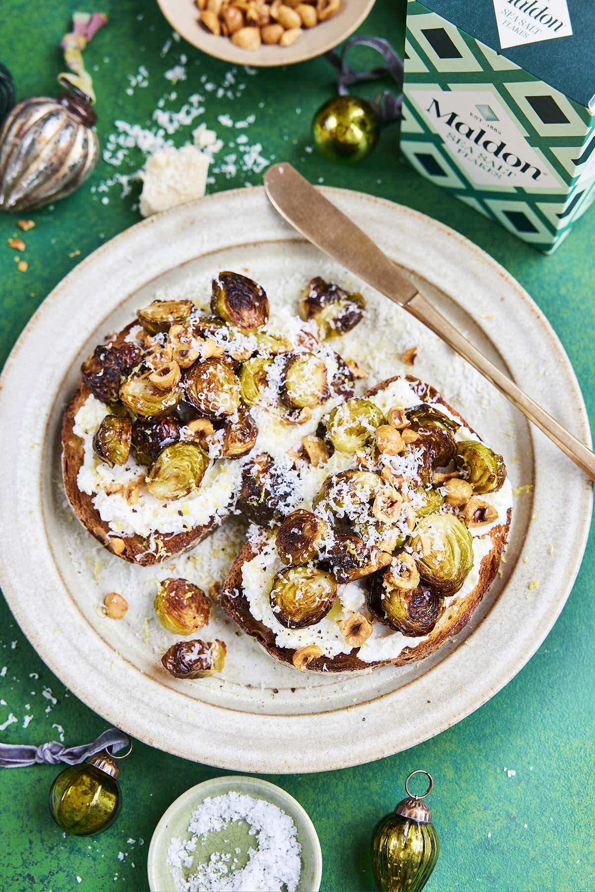 Christmas dinner idea including Brussel sprouts on toast 