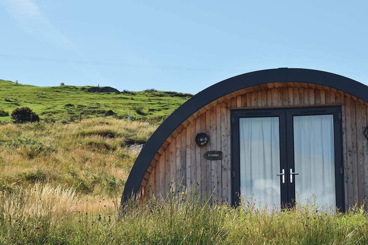 Exterior shot of one of the Wild Luing pods on the Hebridean island of Luing