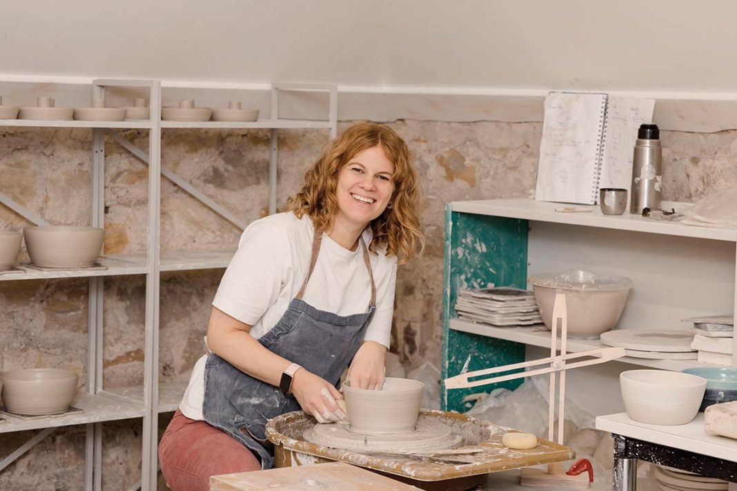 Ella Fletcher protrait in her studio in Rosemains Steading, Pathead, Edinburgh