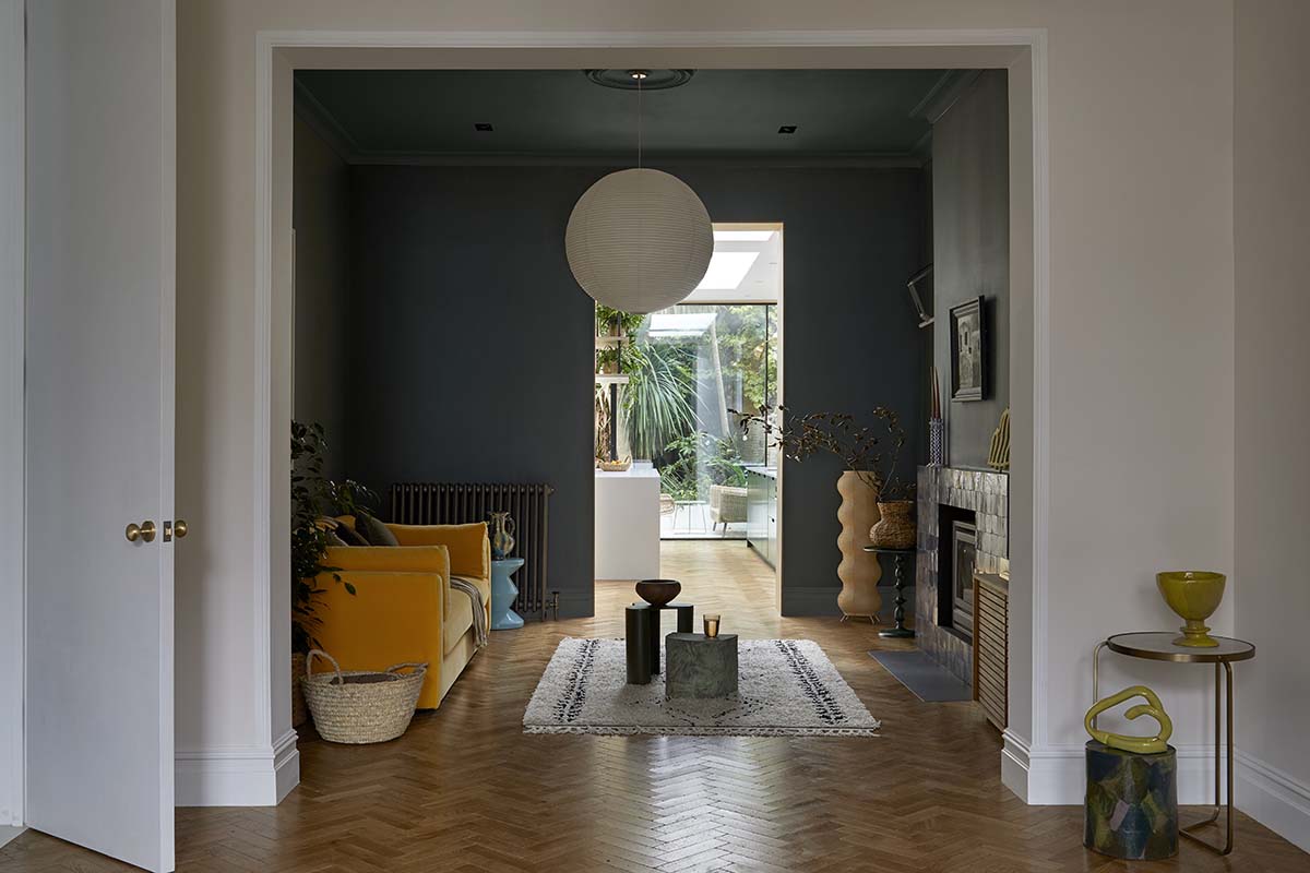 Mid-century modern living room design ideas from a grand ground floor home in London