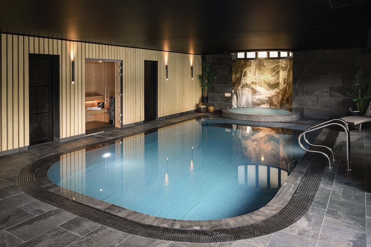 Pool house and indoor swimming pool in grand four-bedroom 1960s villa in Glasgow