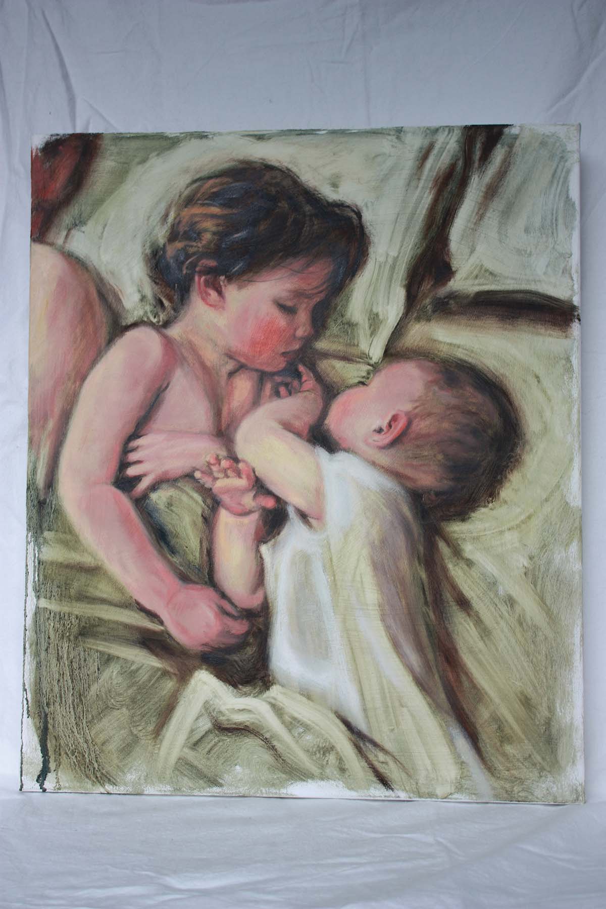'Cosleeping' oil on canvas painting by Kirstin Mackinnon
