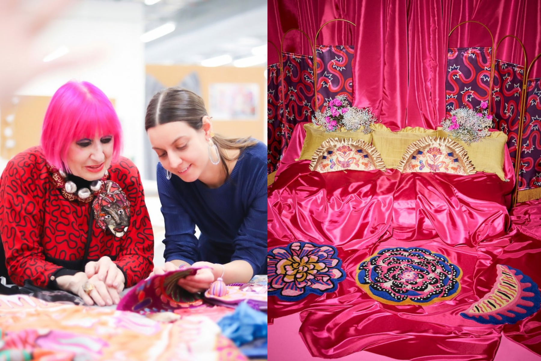 Zandra Rhodes visits the IKEA warehouse to select patterns and materials for her IKEA collection