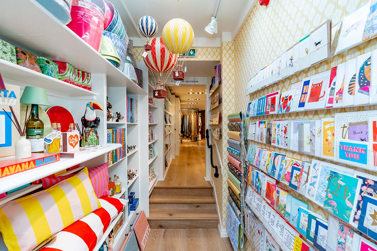 Farmore interiors shop in st andrews stocking eclectic glabally-sourced homeware including card, ceramics, skincare, furniture, art and baby toys