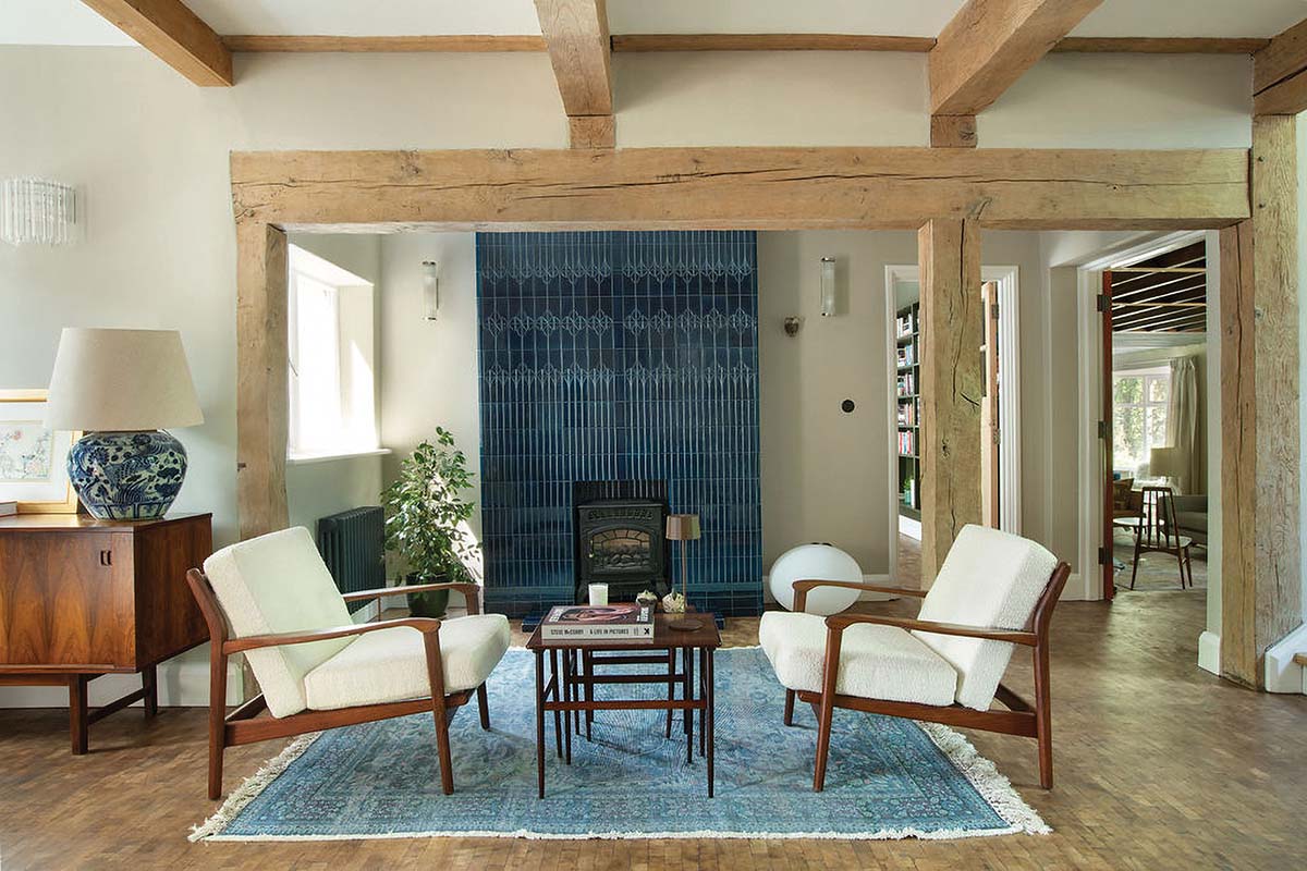 walls with tiles in blue in a barn conversion