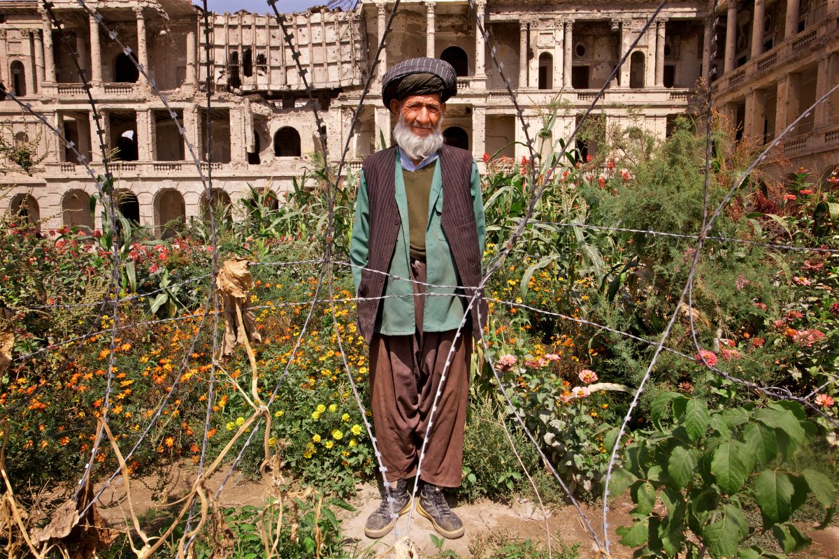 Mohammed Kabir in the Darulaman Palace Garden, Kabul, Afghanistan as part of the garden futures exhibition at v&a dundee