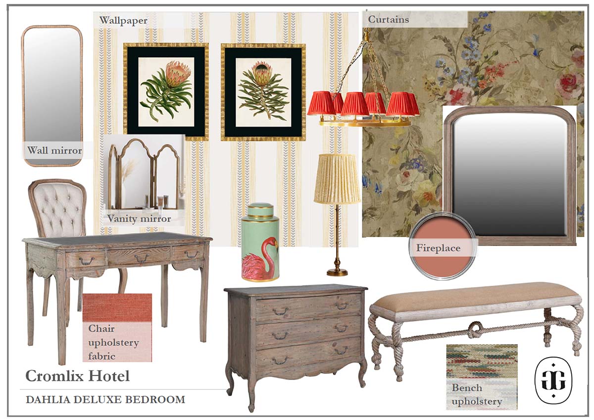 bedroom mood board in Cromlix Hotel Dahlia Suite mood board by Suzanne Garuda