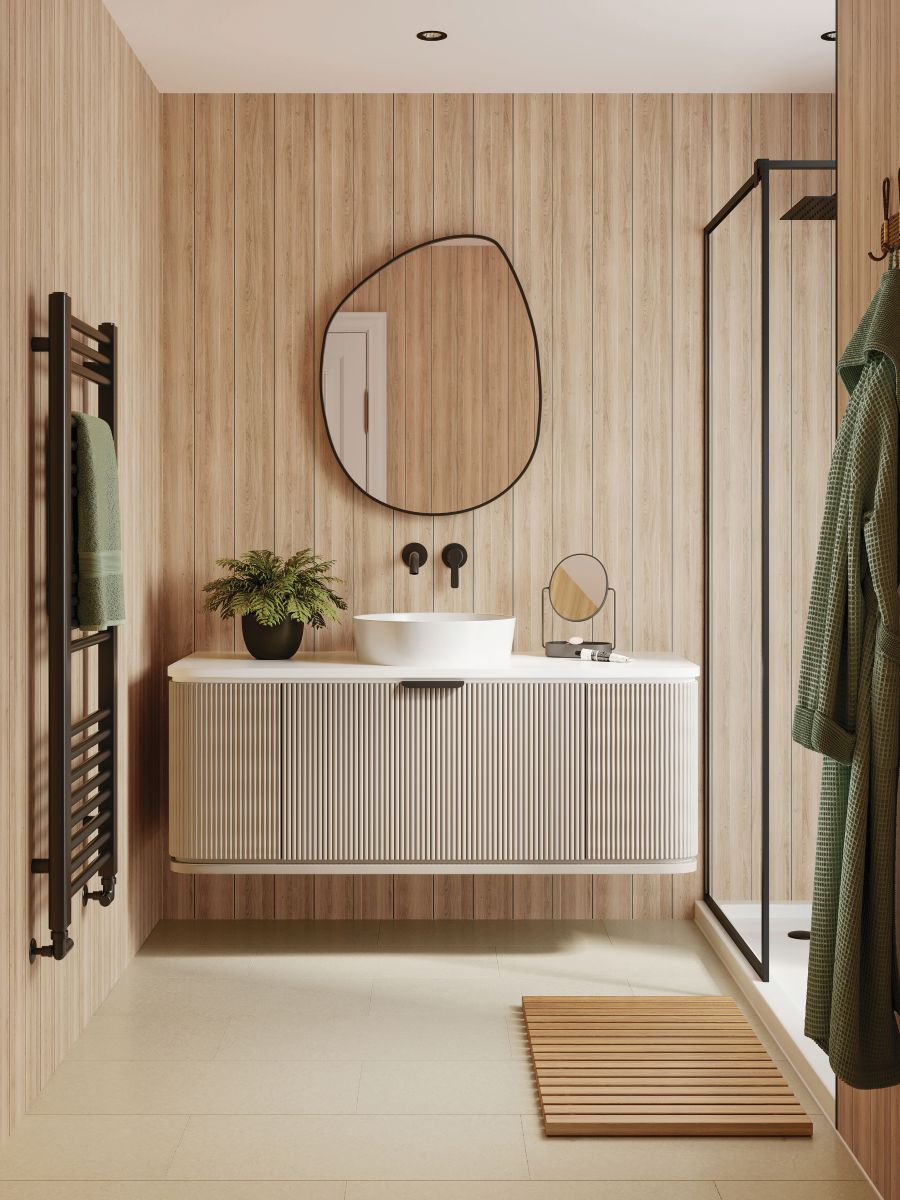 bathroom decorating ideas for a wood spa look