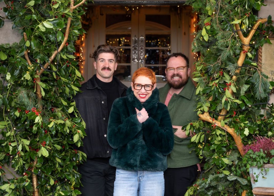 Scotland's Christmas Home of the Year 2025 judges Danny Campbell, Anna Campbell-Jones and Banjo Beale. Photographed by Kirsty Anderson
