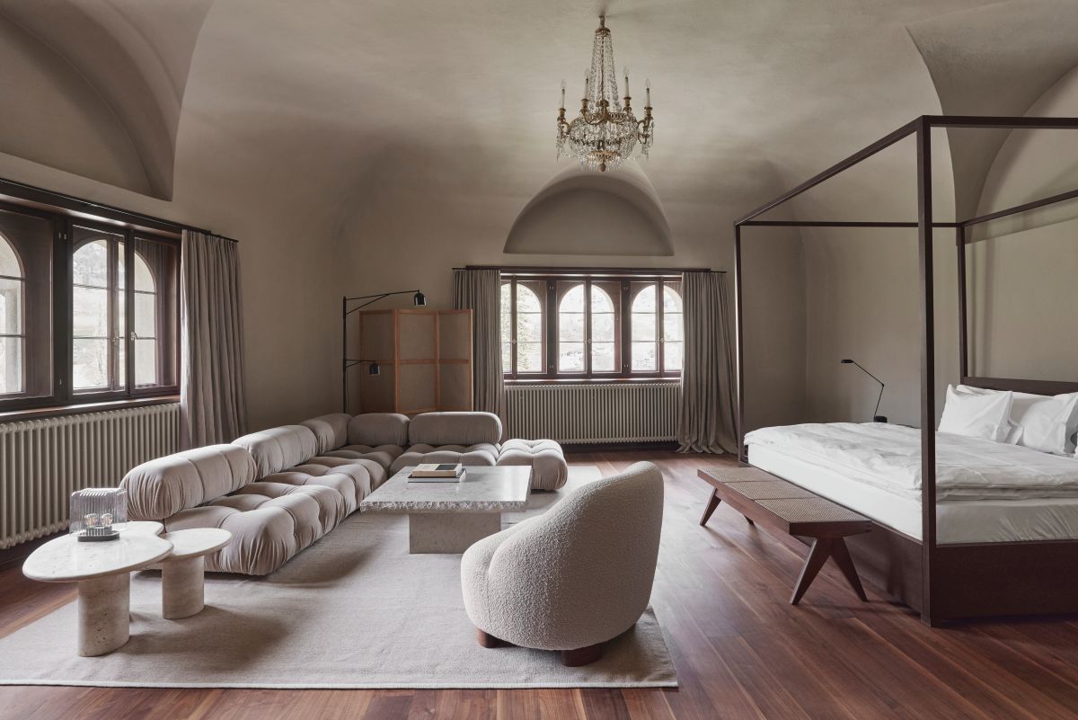 Schloss Fürstenau, a 12th-century design-led hotel built into a castle in a cobbled town in eastern Switzerland