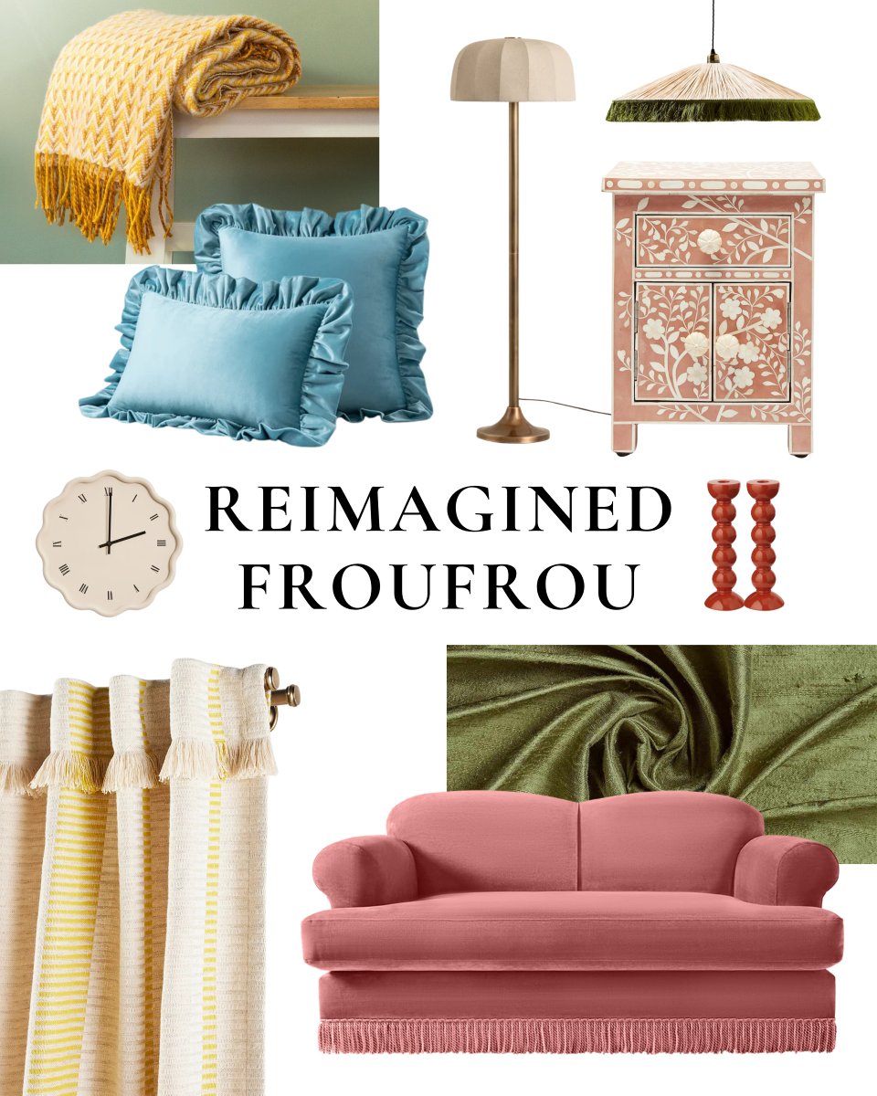 10 interior moodboards to spark your creativity beyond what the trends say - reimagined froufrou is an alternative to 2026 interior design trends