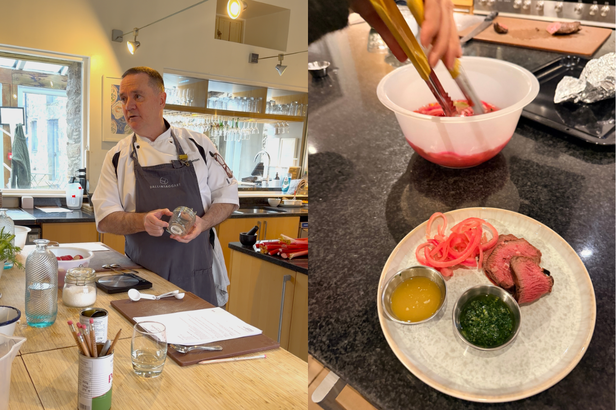 Chef and Cook School tutor Dereick Rushton teaches in the Pickling & Fermenting class, and serves up pink pickled onions with venison, coal-smoked butter and salsa verde