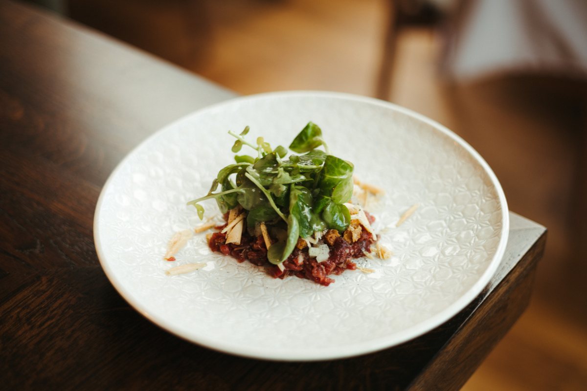 brett menu; aged raw beef menu with watercress and olive oil