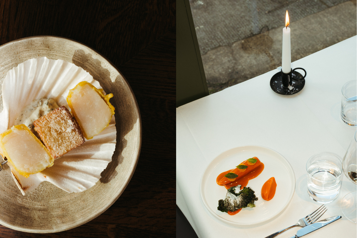 Brett menu and new interior design; scallops and fired potato; carrot and basil