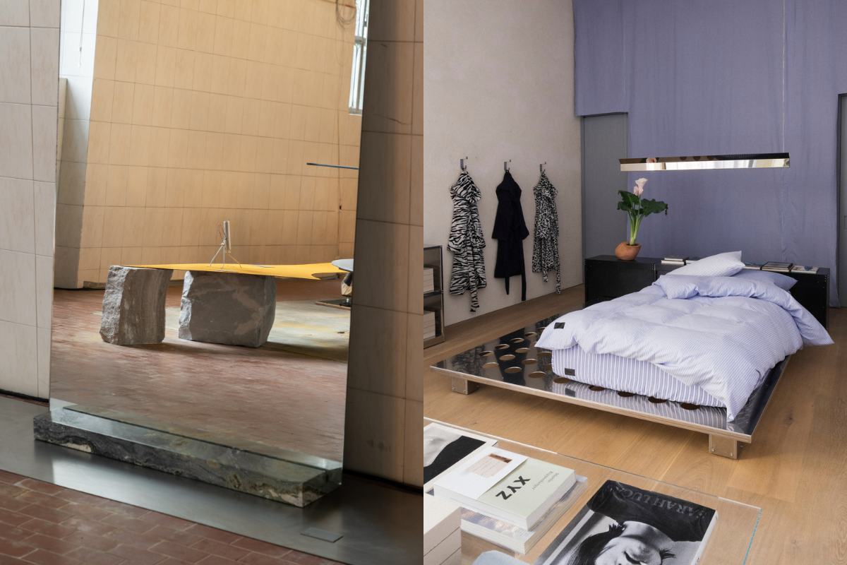 wonky mirror at milan design week with Magniberg and NM3 popup - What Money Can Buy