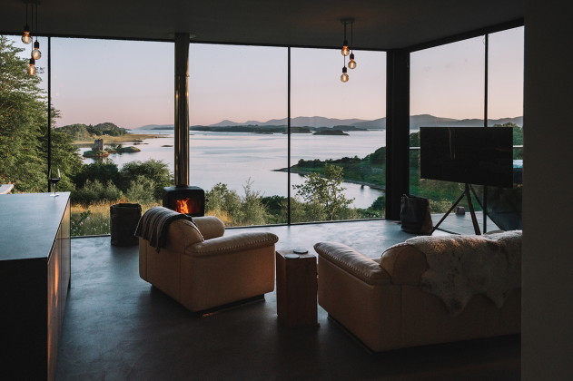 window walls in a remote cabin in scotland