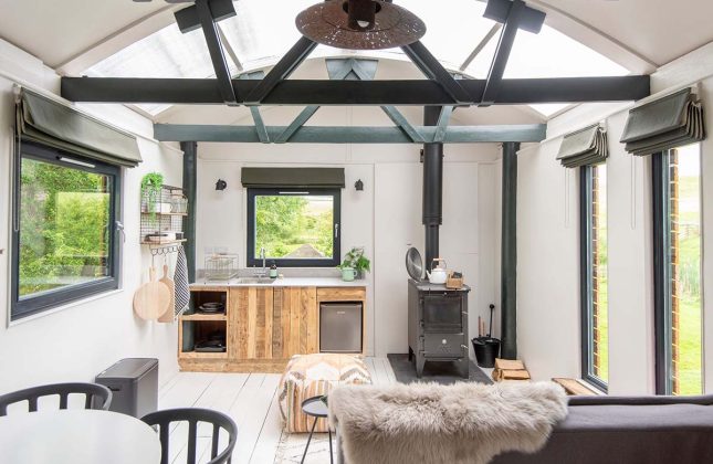 Stilt House at Dod Mill near Edinburgh interior, one of Scotland's best luxury hotels, cottages and cabins