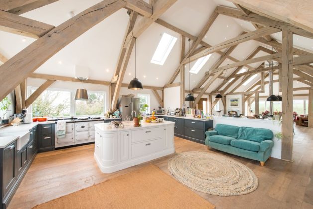 Carpenter Oak's La Bise oak frame interior kitchen