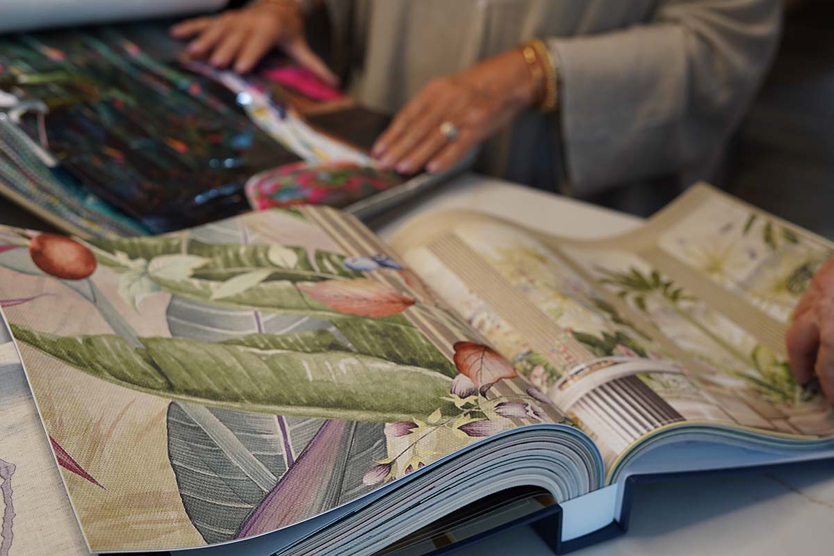 wallpaper samples and design books at koo-ee cafe in glasgow