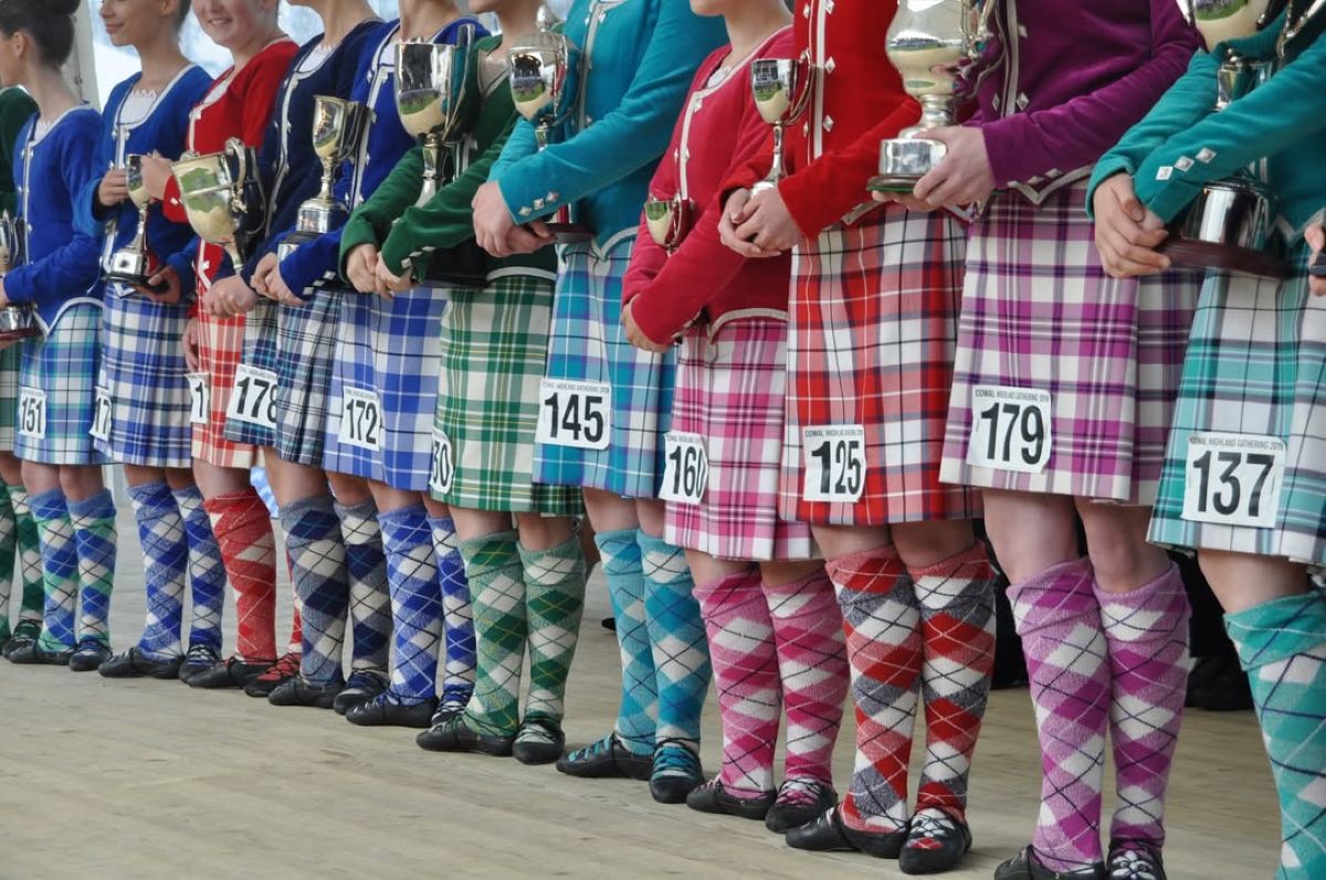 cowal gathering in scotland, with highland dancers and kilts