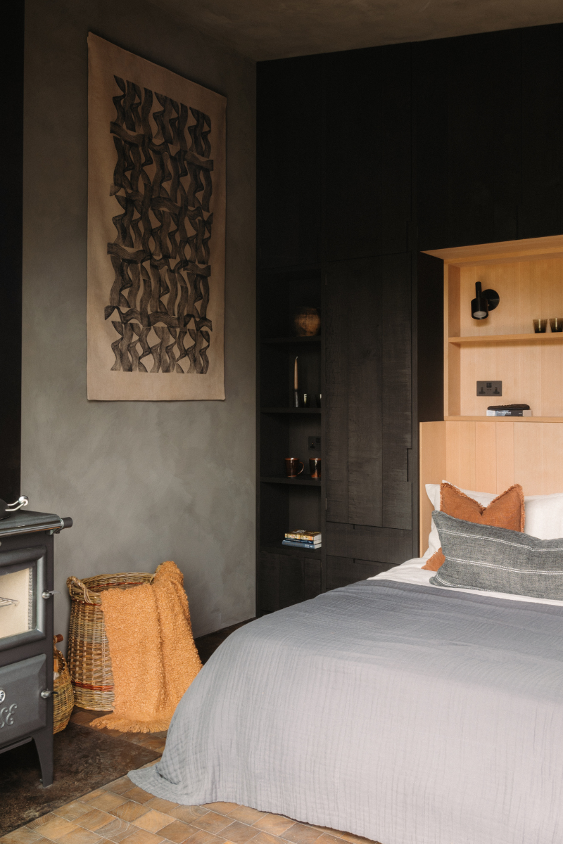  oak bed headboard in a bedroom in scotland