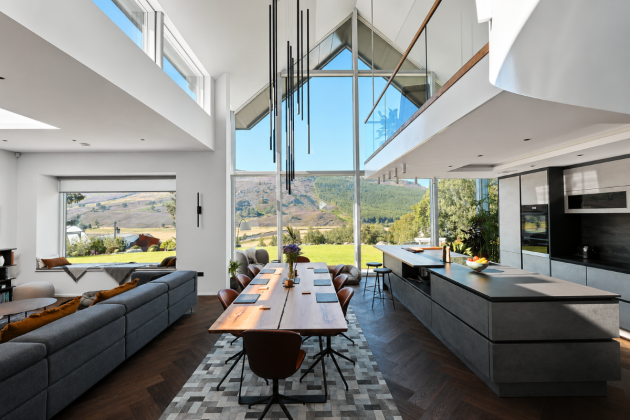 peaked roof in a living room with views to the countryside in scotland