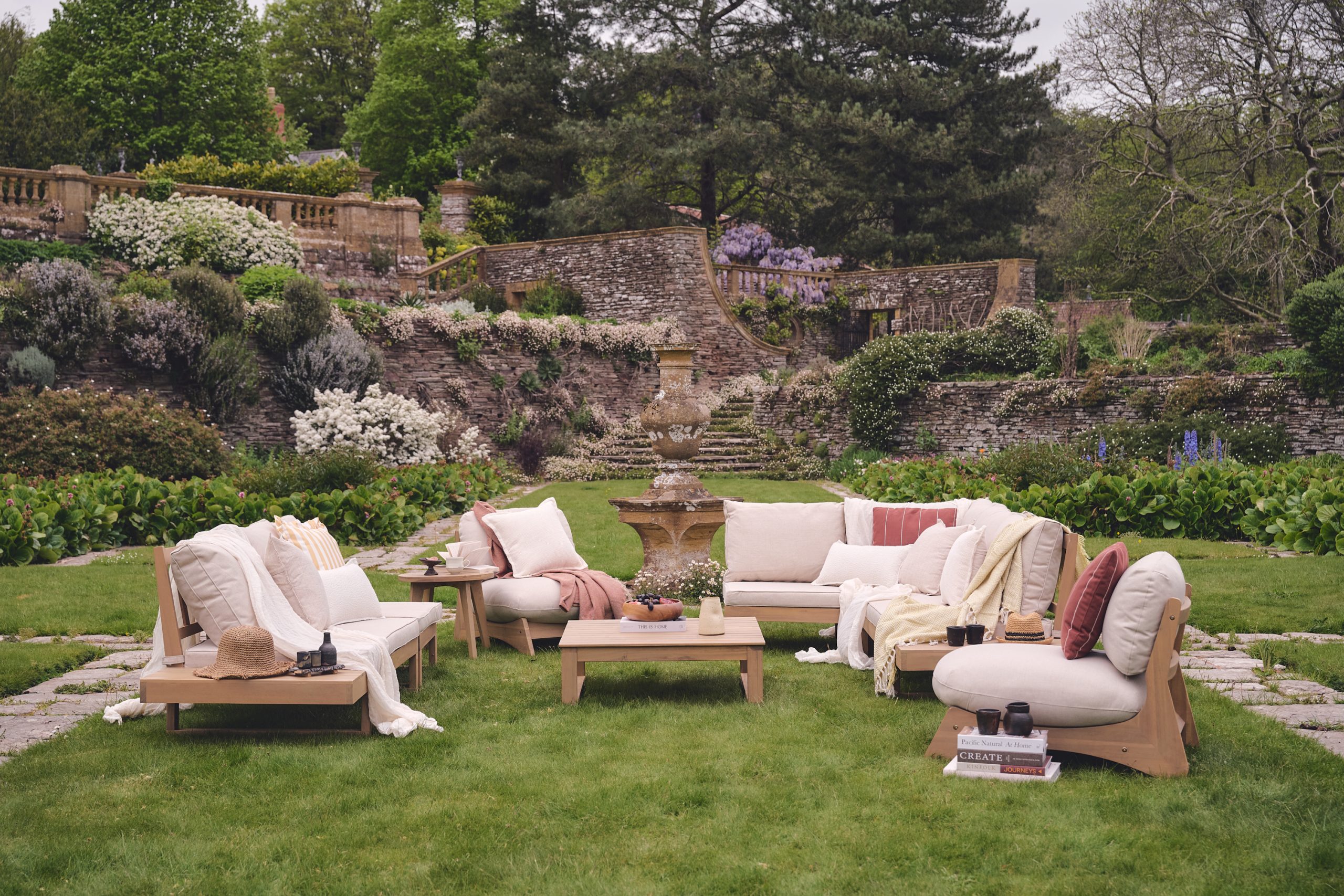 Brisa Teak Effect Wood & Cream 8 Seat Garden Sofa Set, an example of scottish wildlfe