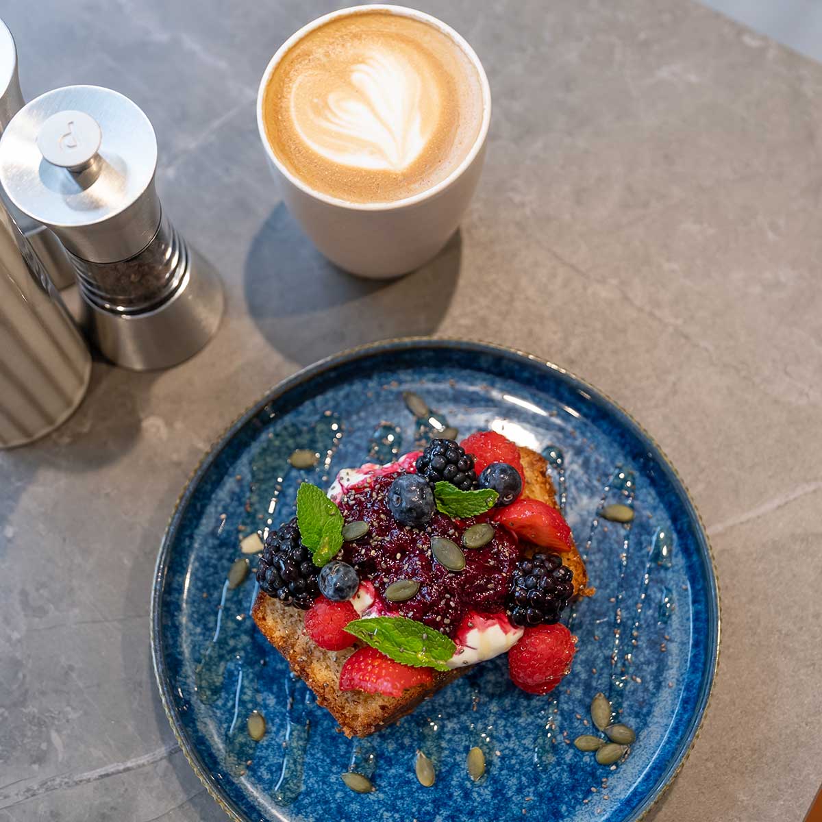 Waffles with summer berries at Scoff & Patter in Luss Distillery