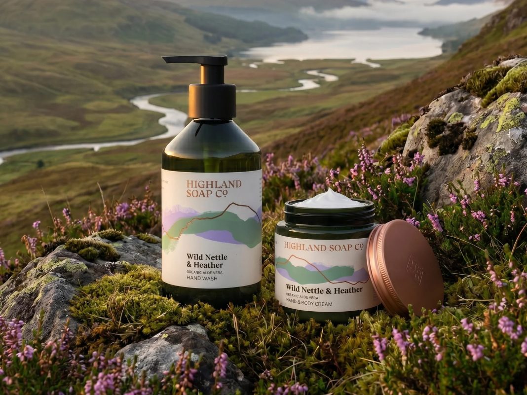 highland soap co. bottles in the ehather in the highlands