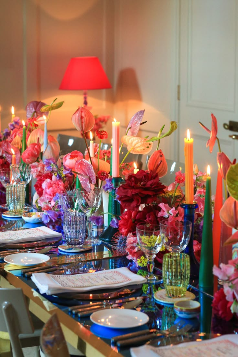 Colour glassware glows on the table
