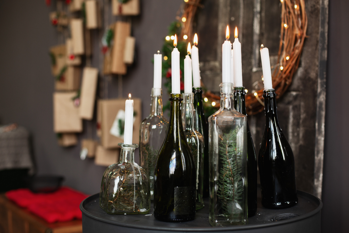 Candles look spooky yet timeless when paired with vintage glassware for halloween