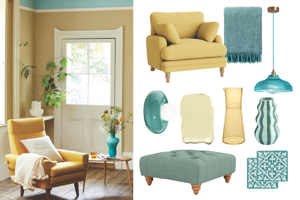 living room trend that shows Butter yellow colour palette