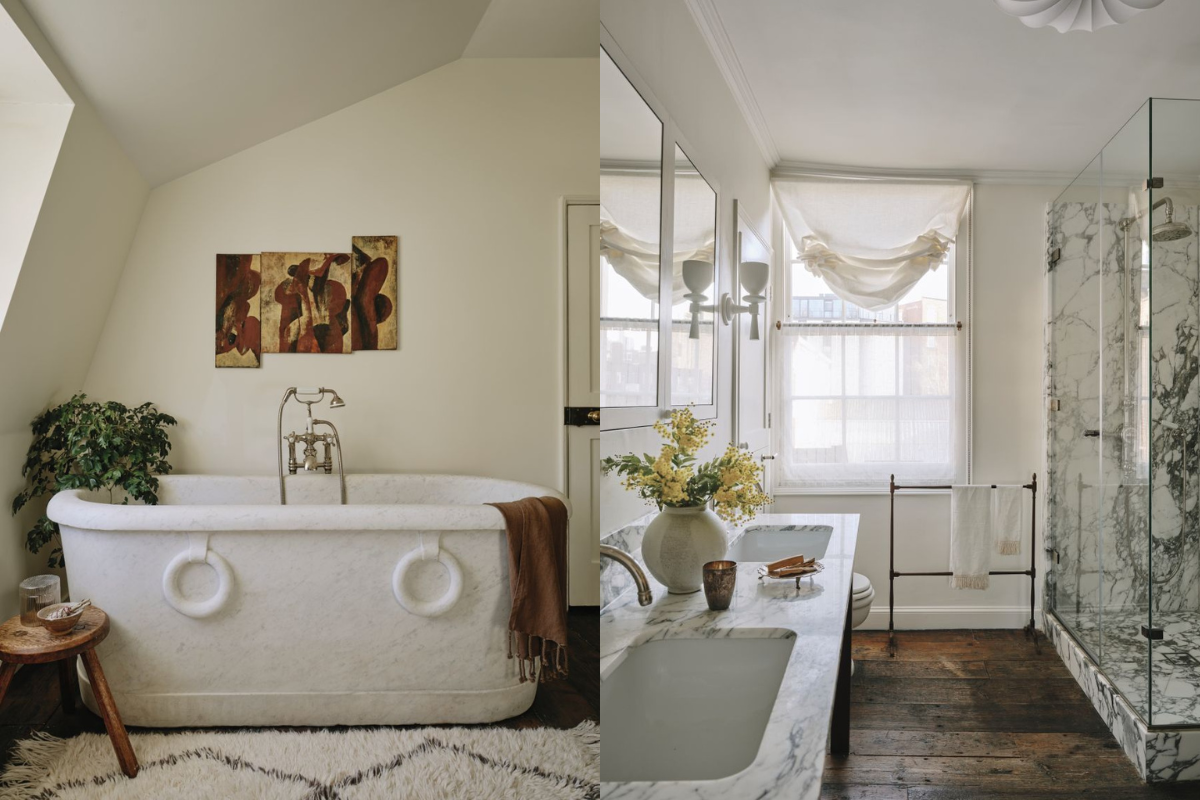 tonally crisp but atmospherically warm bathroom in a 200-year-old Georgian home in London, featured in Homes & Interiors Scotland
